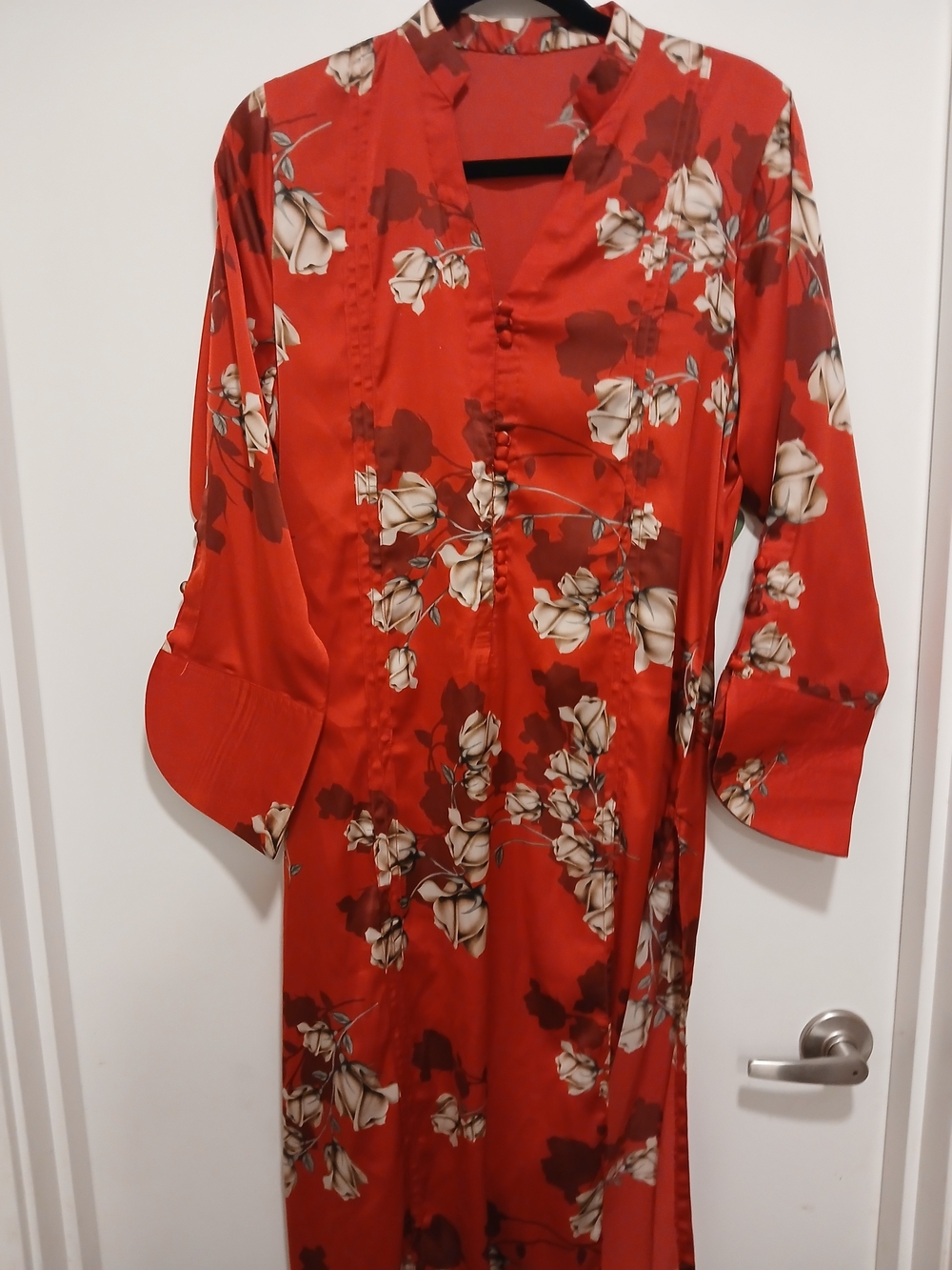 Source Unknown Red Floral Long Sleeve Maxi Dress
